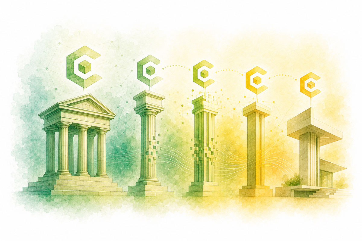 Ilustración conceptual sobre la evolución de un logotipo y la actualización de una identidad visual empresarial.